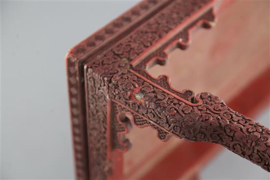 A Chinese cinnabar lacquer small table, 18th / 19th century, W.8cm D.26cm H.25cm